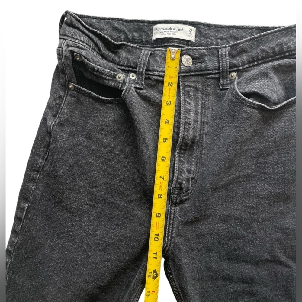 Abercrombie & Fitch Ankle Straight Ultra High Rise Black Denim Raw Hem 27 / 4 - Picture 6 of 6